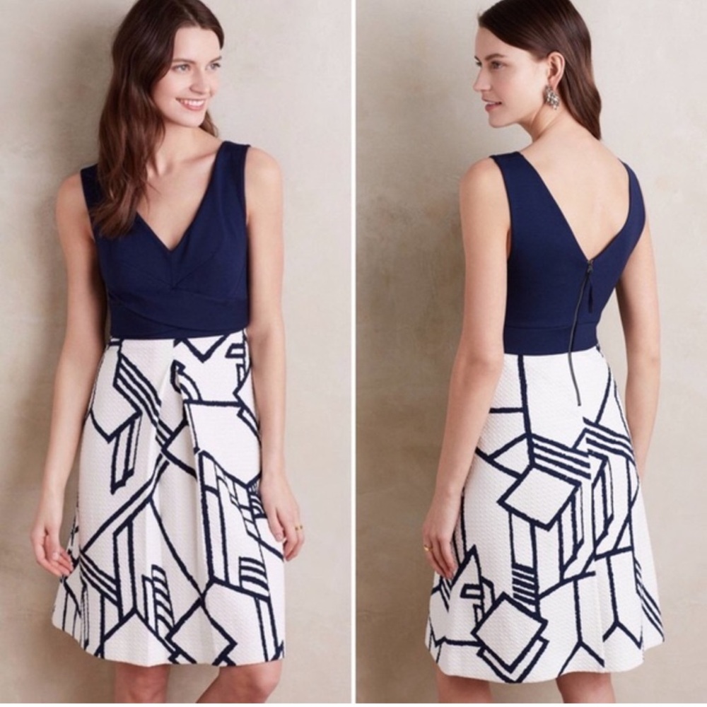 Anthropologie HD in Paris Blue White Ardmore Dress Womens Size 12